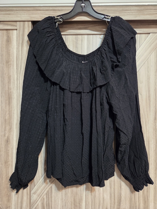 Knox Rose Tops - Black Ruffled Long-Sleeve Women's Top